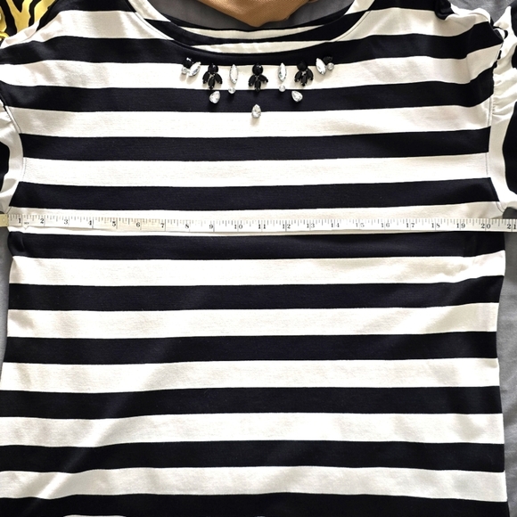 IMNYC Black and White Striped Blouse with Embellished Neckline Size L - Picture 7 of 8
